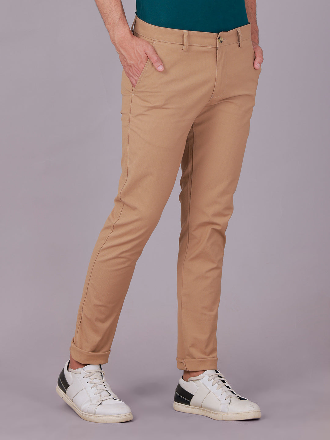 Classic Polo Men's Khaki Moderate Fit Solid Cotton Blend Casual Trouser | LTR1-EL-05 A-KHK-MF-LY