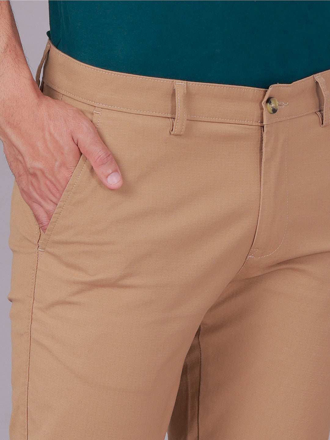 Classic Polo Men's Khaki Moderate Fit Solid Cotton Blend Casual Trouser | LTR1-EL-05 A-KHK-MF-LY