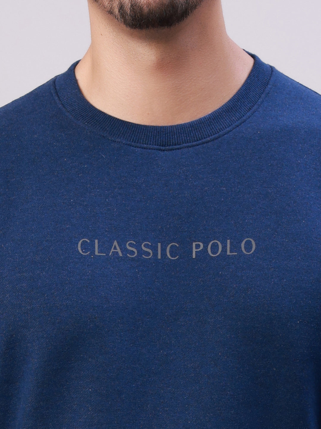 Classic Polo Men's Navy Blue Crew Neck Pull Over Solid Kangaroo Pocket Sweatshirt | CPSS - 512 B