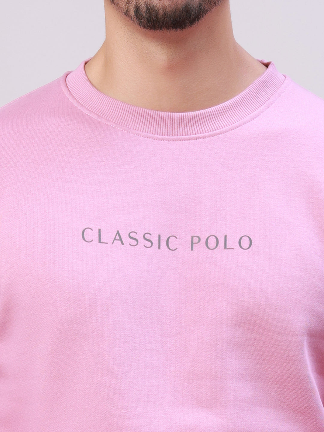 Classic Polo Men's Pink Crew Neck Pull Over Solid Kangaroo Pocket Sweatshirt | CPSS - 514 B