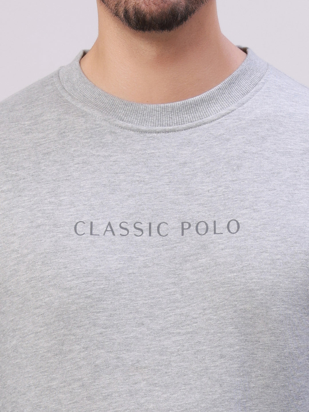 Classic Polo Men's Grey Crew Neck Pull Over Solid Kangaroo Pocket Sweatshirt | CPSS - 511 A