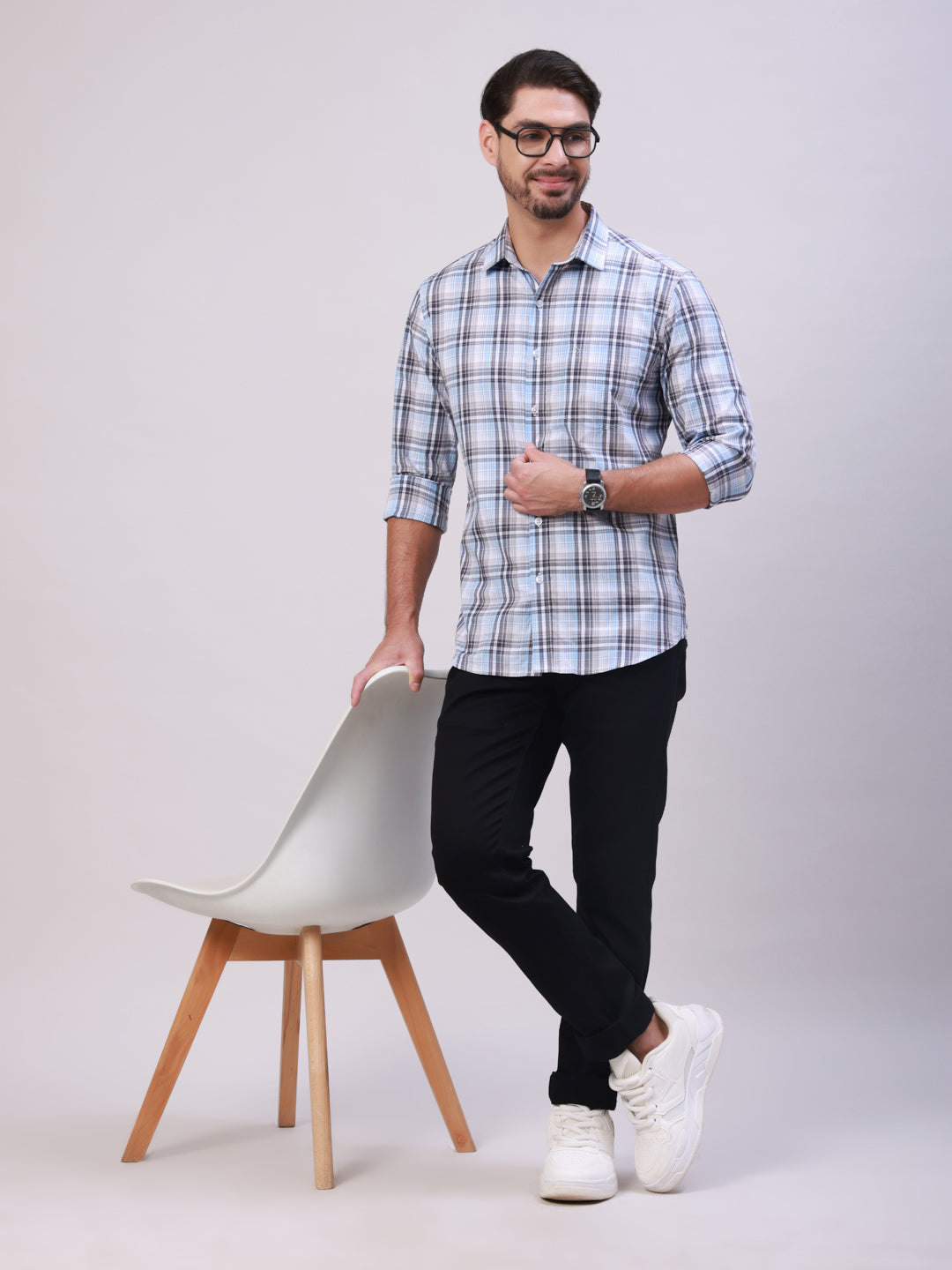 Classic Polo Men's Multicolor Polo Neck Checked Cotton Slim Fit Woven Shirt | SQ2-EL-14 B-FS-CHK-SF