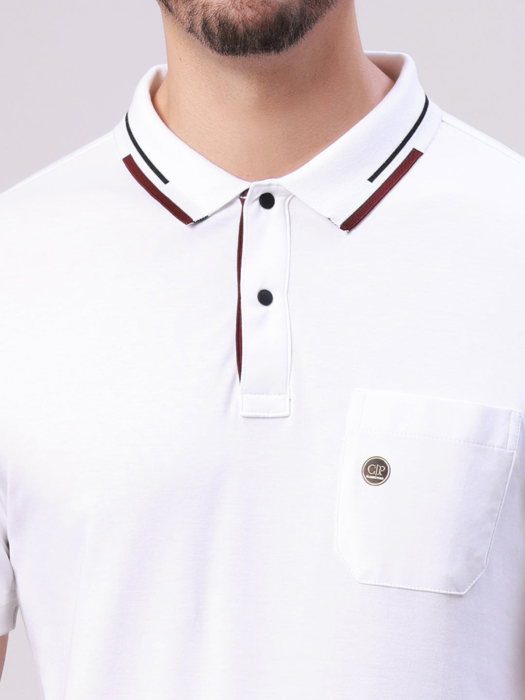 Classic Polo Men's White Polo Neck Solid Cotton Slim Fit T-Shirt | ELITE-POLO-47 A SF P