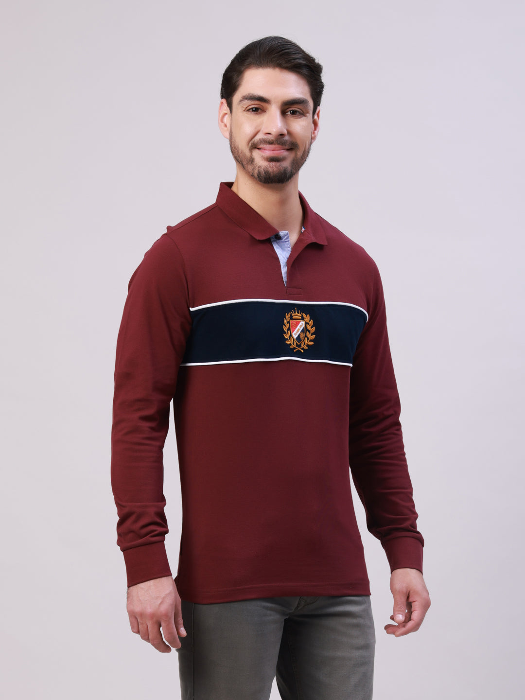 Classic Polo Men's Maroon Polo Neck Colorblock Cotton Slim Fit T-Shirt | GEN-X-POLO-FS 02 B SF P