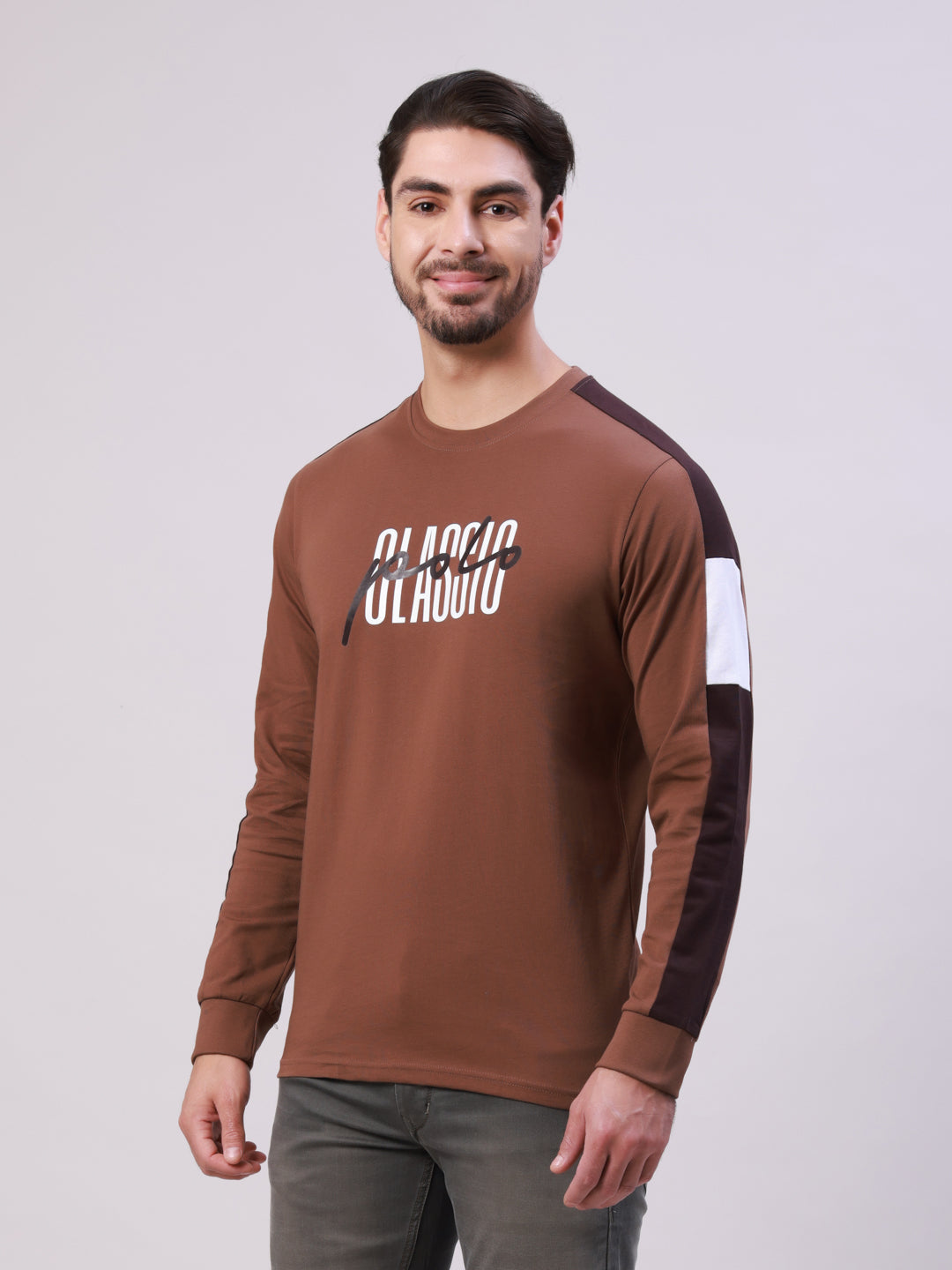 Classic Polo Men's Brown Crew Neck Printed Cotton Slim Fit T-Shirt | BALENO FS - 03 B SF C