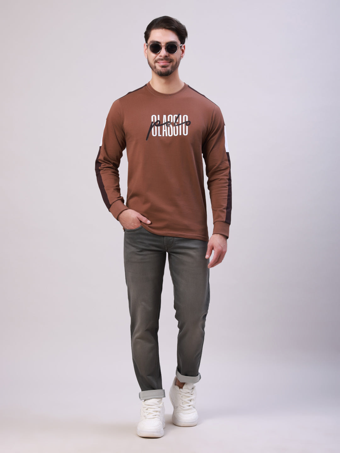 Classic Polo Men's Brown Crew Neck Printed Cotton Slim Fit T-Shirt | BALENO FS - 03 B SF C