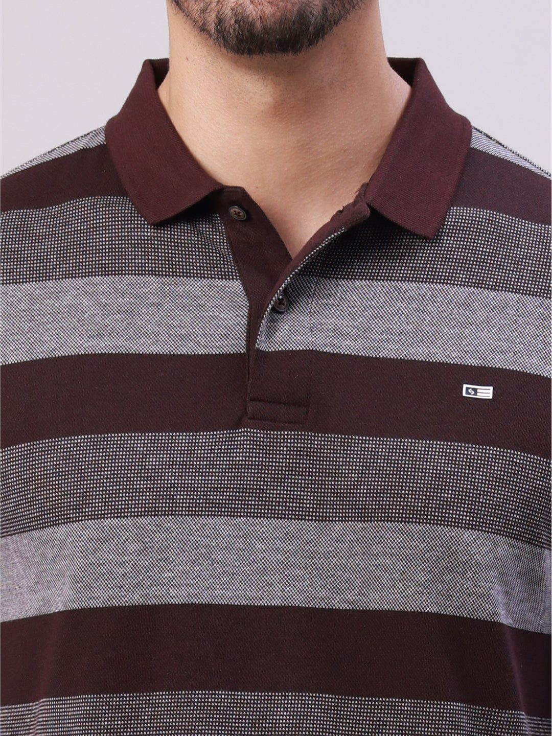 Classic Polo Men's Burgundy/Grey Polo Neck Striped Cotton Slim Fit T-Shirt | VERNO - 361 A SF P