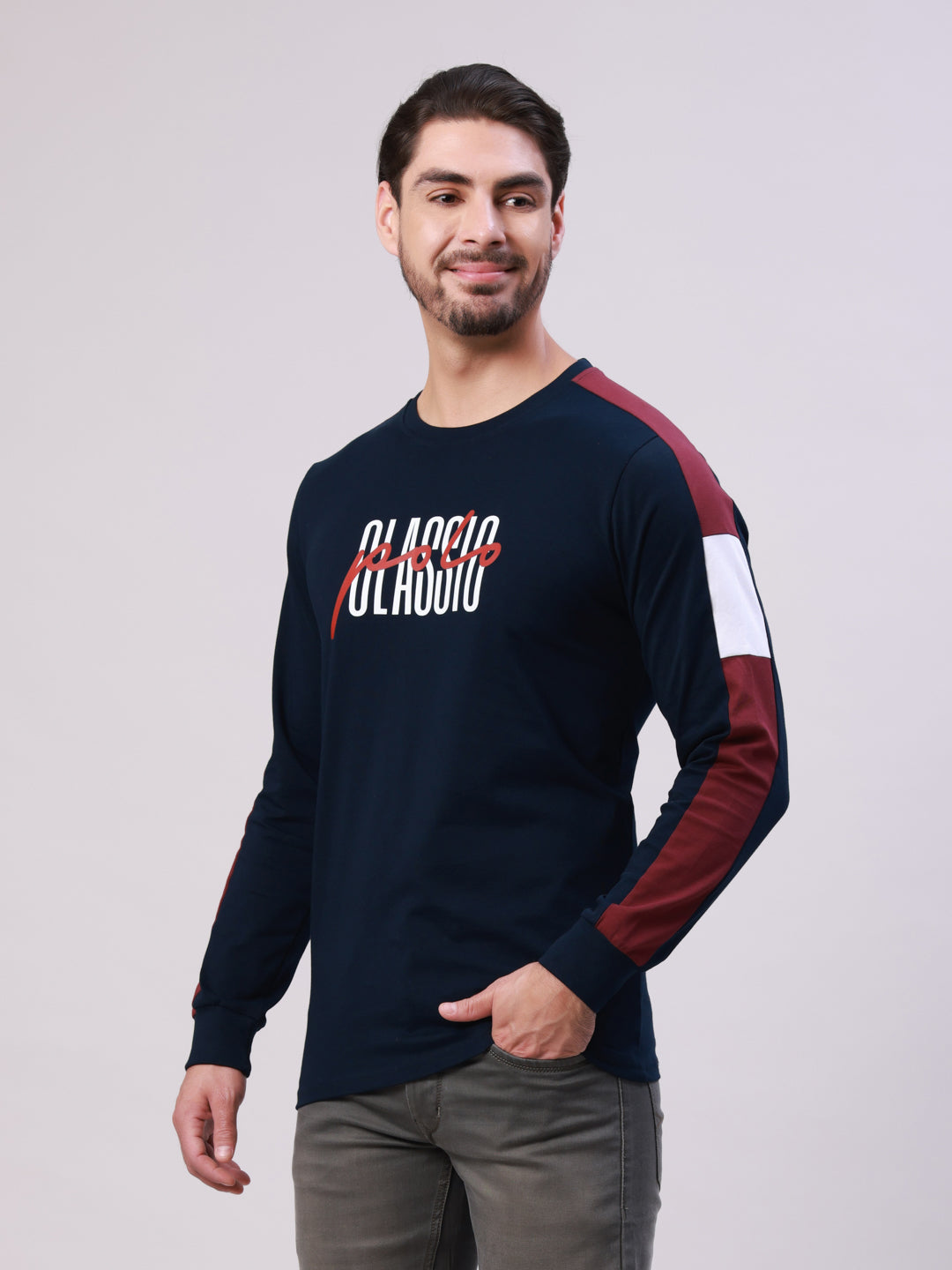 Classic Polo Men's Navy Blue Crew Neck Printed Cotton Slim Fit T-Shirt | BALENO FS - 03 A SF C