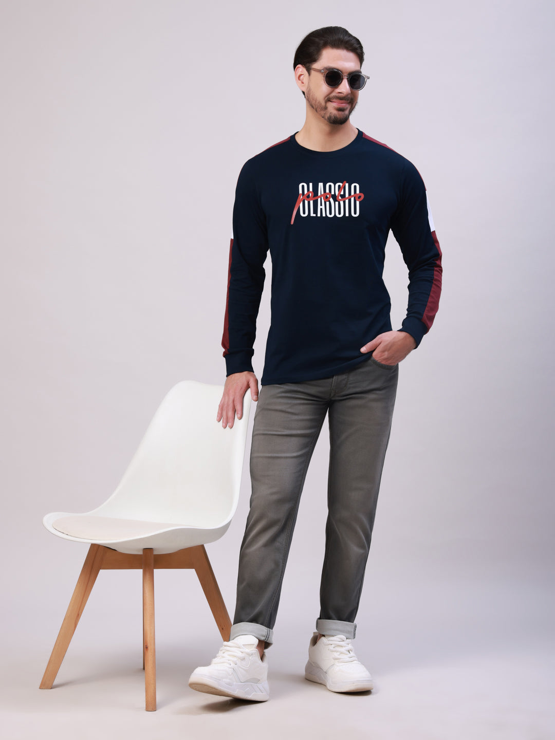 Classic Polo Men's Navy Blue Crew Neck Printed Cotton Slim Fit T-Shirt | BALENO FS - 03 A SF C