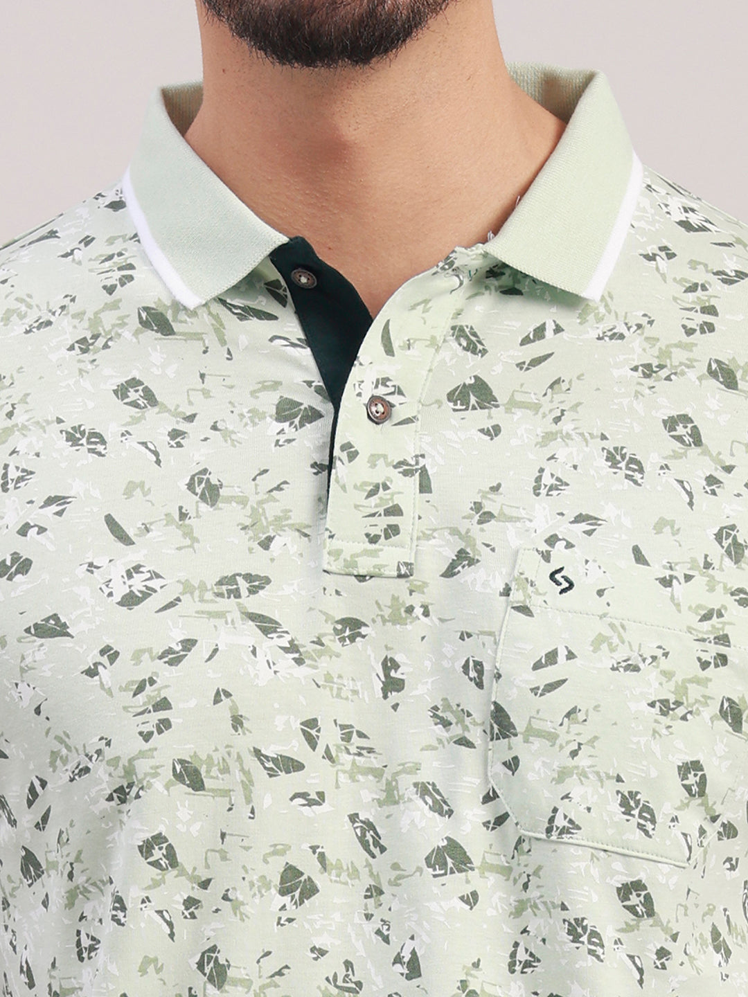 Classic Polo Men's Half Sleeve Light Green Polo Neck Slim Fit All-Over Print Cotton T-Shirt | LTS-AOP - 129 A SF P