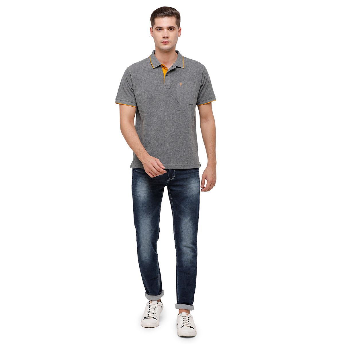 Classic Polo Men's Smart Double Pique Polo Half Sleeve Authentic Fit T-Shirt | Nova - Antra Melange