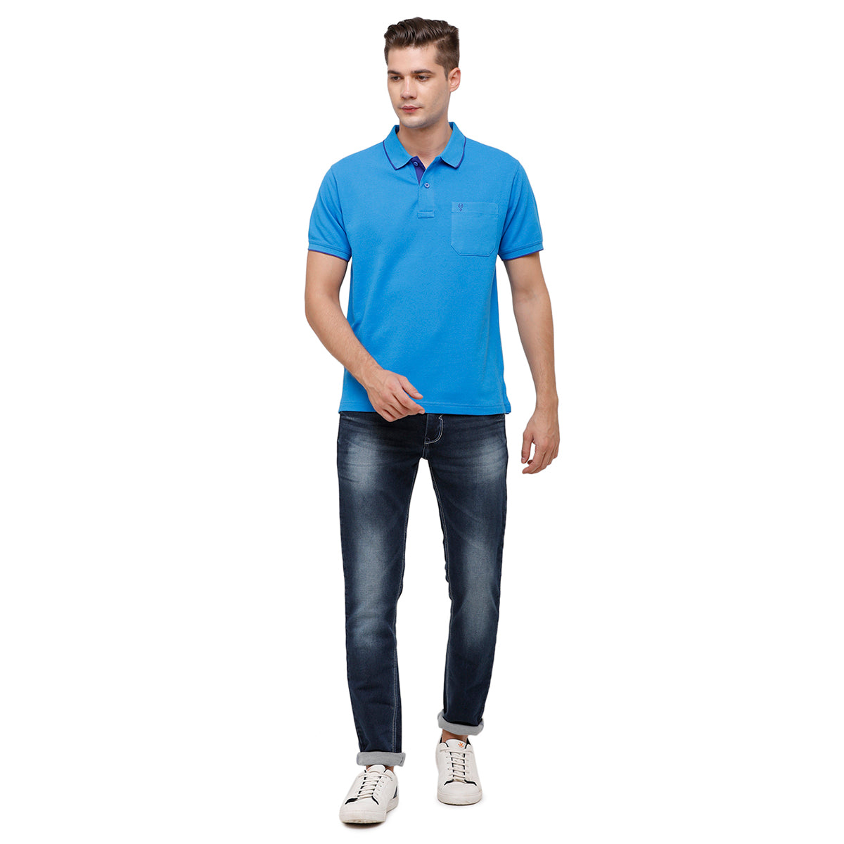 Classic Polo Men's Oxford Blue Smart Double Pique Polo Half Sleeve Authentic Fit T-Shirt Nova - Oxford