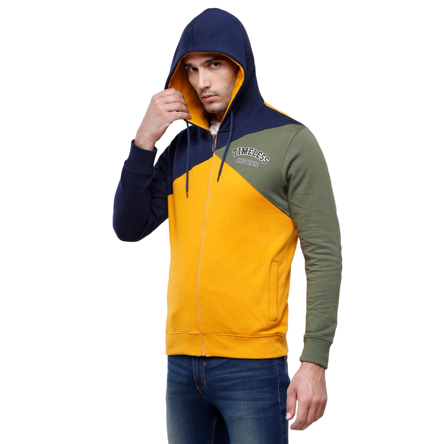 Classic Polo Men's Color Block Full Sleeve Yellow & Blue Hood Sweat Shirt - CPSS - 326A Sweat Shirts Classic Polo 