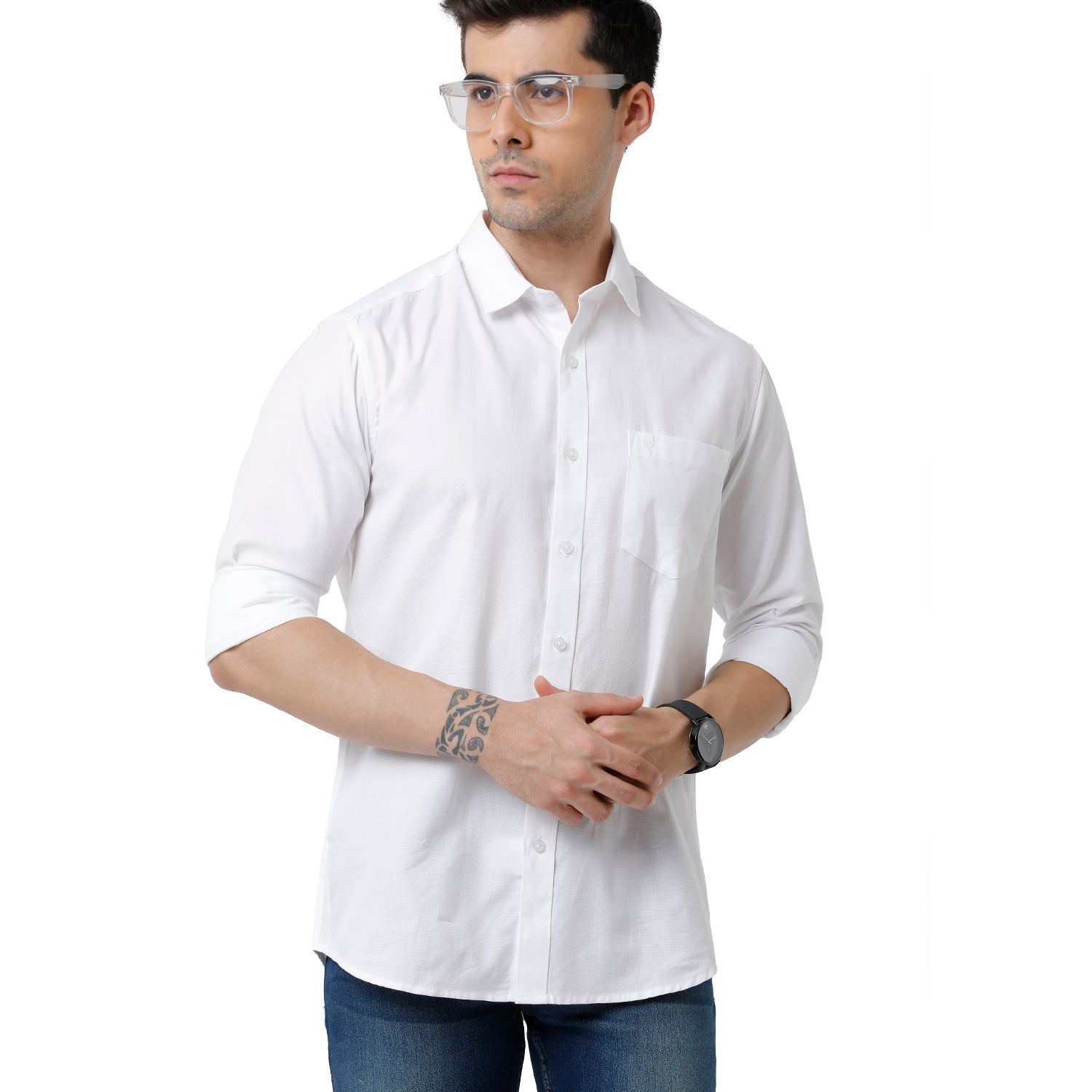 Classic Polo Mens 100% Cotton Solid Slim Fit Full Sleeve White Color Shirt - White-02 Shirts Classic Polo 