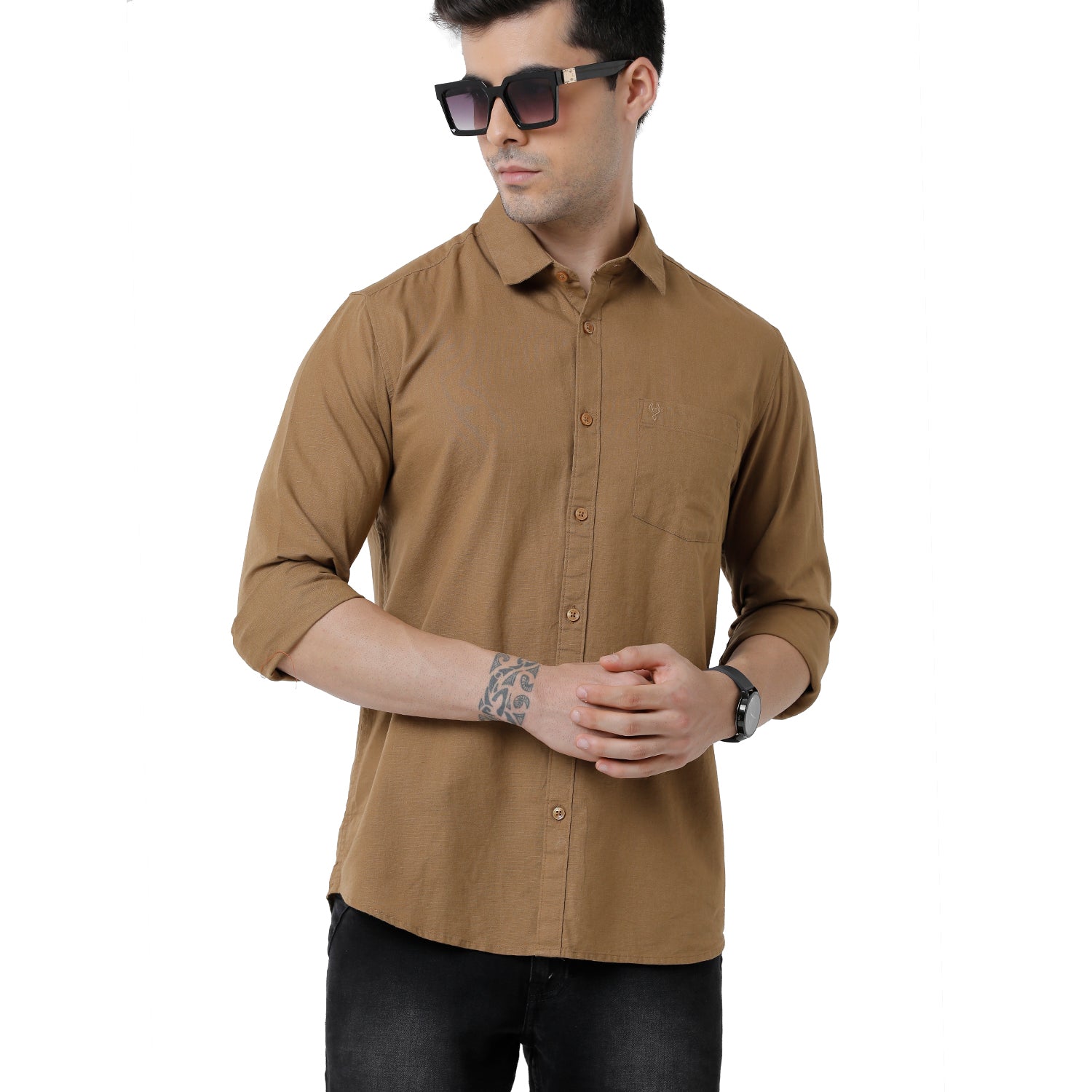 Classic Polo Mens Solid Slim Fit Full Sleeve Brown Color Shirt - SN1-111 B Shirts Classic Polo 