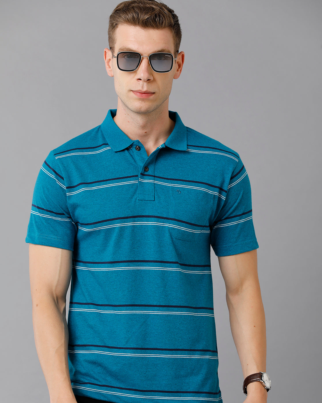 Classic Polo Men's Cotton Blend Striped Authentic Fit Blue T-Shirt | Avon - 499 B