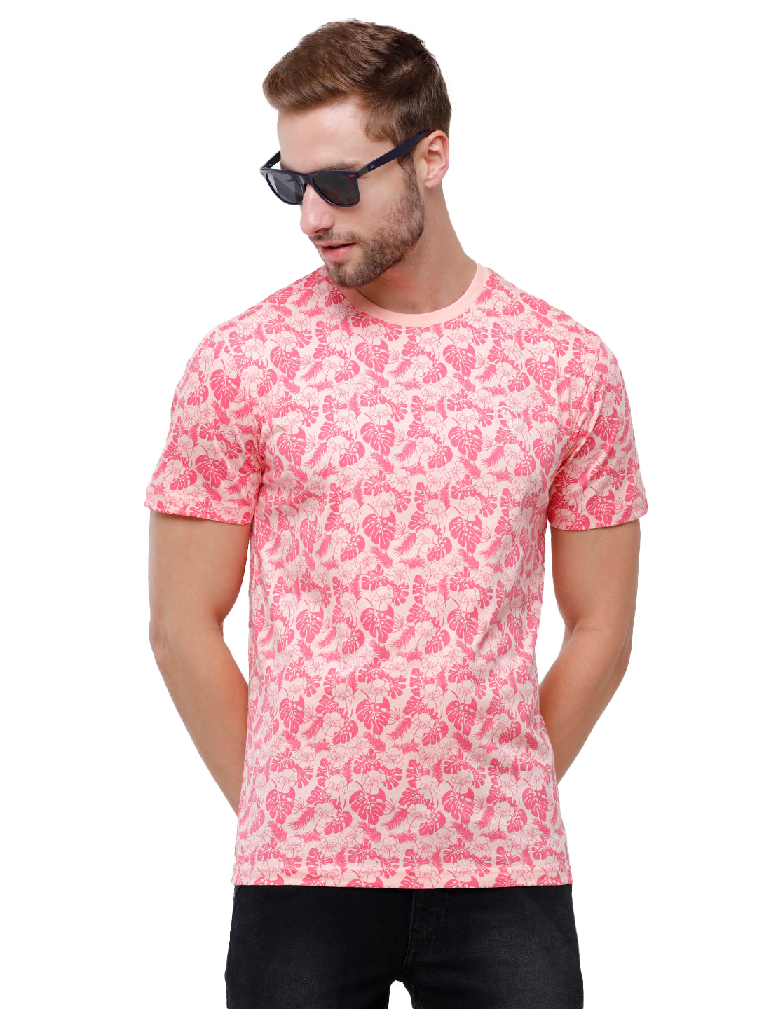 Swiss Club Mens Pink Printed Slim Fit Half Sleeve Round Neck T-Shirt (CUB - 55 A SF C) T-shirt Swiss Club 