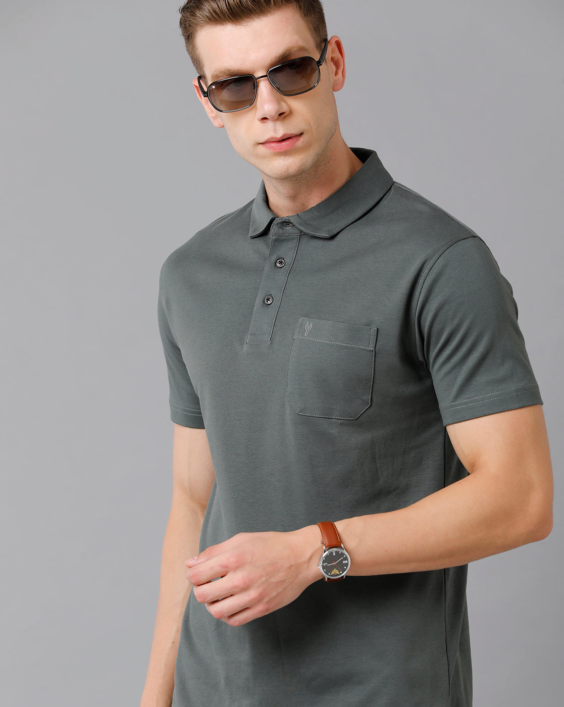 Classic Polo Men's Cotton Solid Slim Fit Green T-Shirt | Unico - 74 C