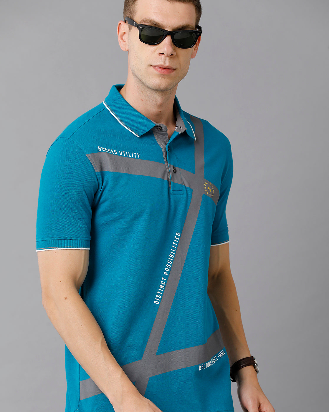 Classic Polo Men's Cotton Printed Slim Fit Blue T-Shirt | Prm - 701 A