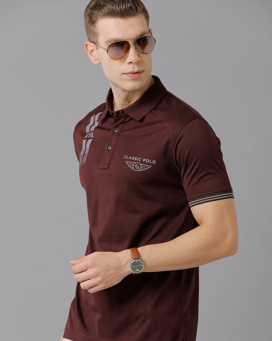 Classic Polo Men's Cotton Printed Slim Fit Brown T-Shirt | Prm - 738 A