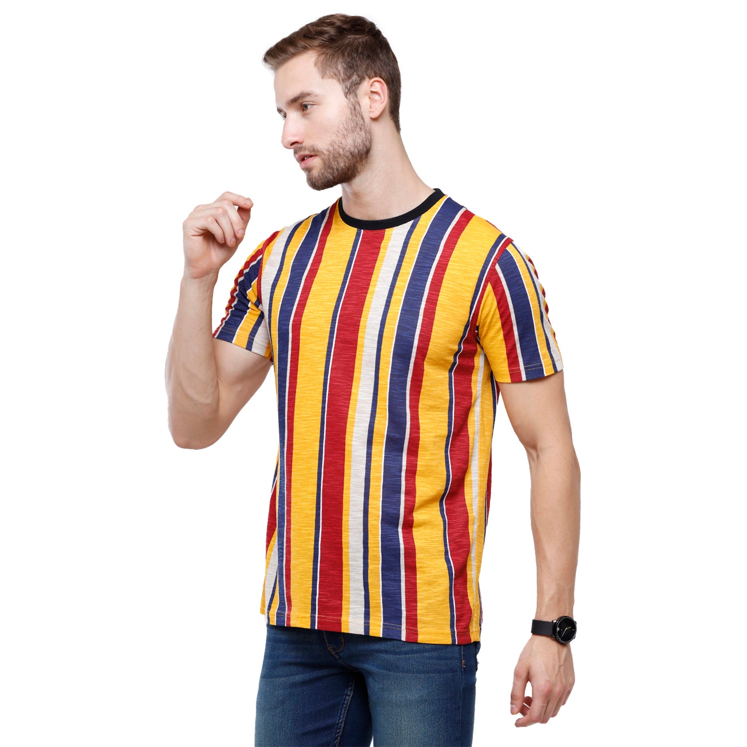 Swiss Club Mens Multi Stripes Printed Slim Fit Half Sleeve Round Neck T-Shirt (CUB - 45 B SF C) T-shirt Swiss Club 