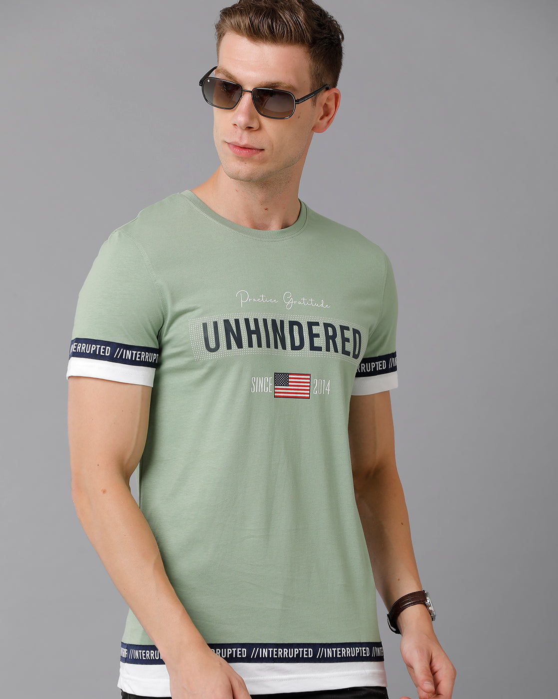 CP BRO Men's Cotton Printed Slim Fit Green T-Shirt | Brcn - 487 B