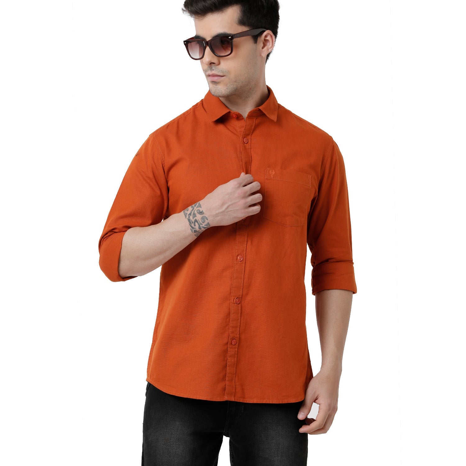 Classic Polo Mens Solid Slim Fit Full Sleeve Orange Color Shirt - SN1-111 C Shirts Classic Polo 