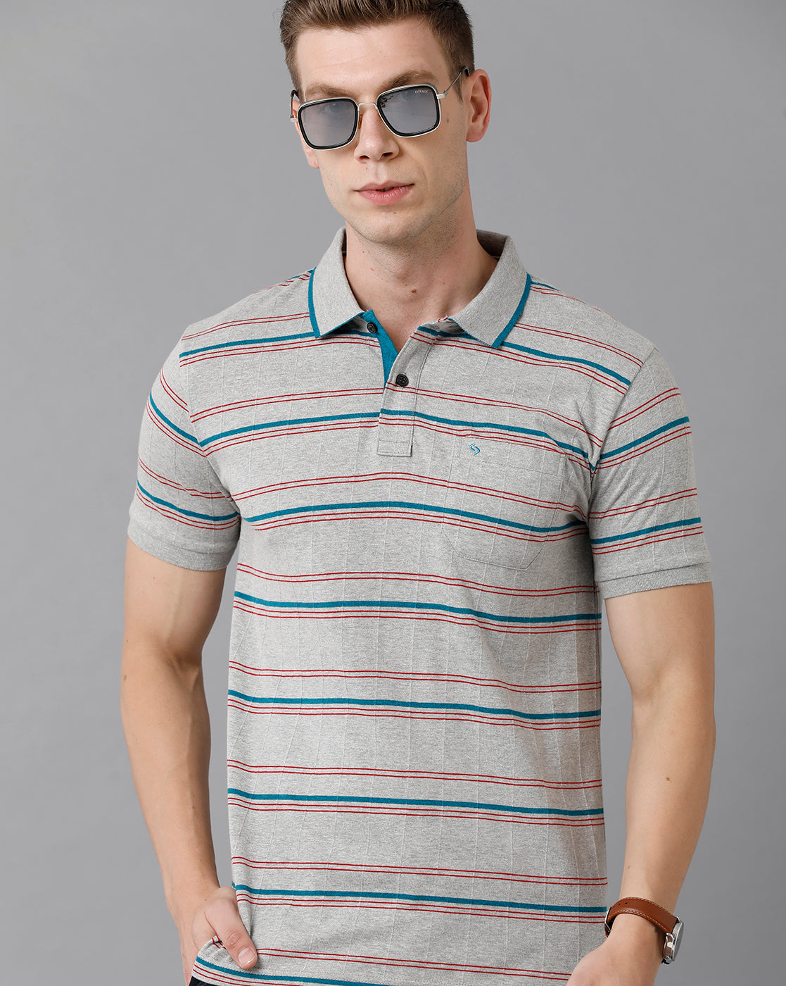 Classic Polo Men's Cotton Striped Slim Fit Grey T-Shirt | Trs - 94 A