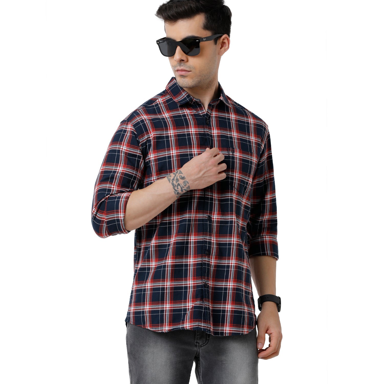 Classic Polo Mens Checked Slim Fit Full Sleeve Blue Color Shirt - SN1 138 B Shirts Classic Polo 