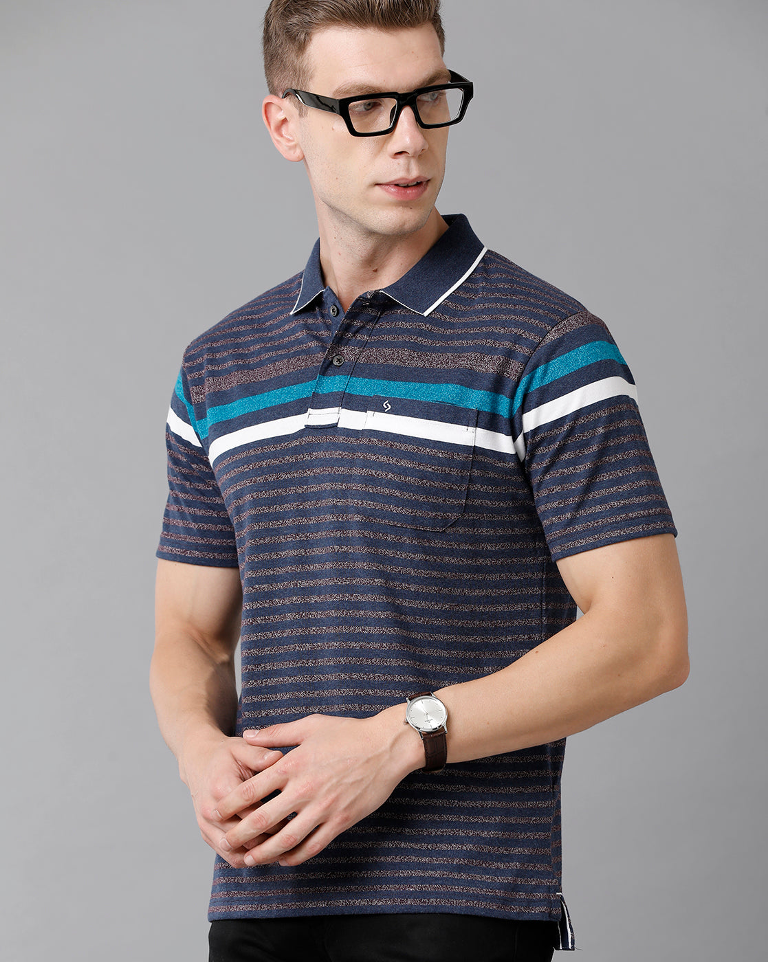 Classic Polo Men's Cotton Blend Striped Authentic Fit Multicolor T-Shirt | Mel - 218 A