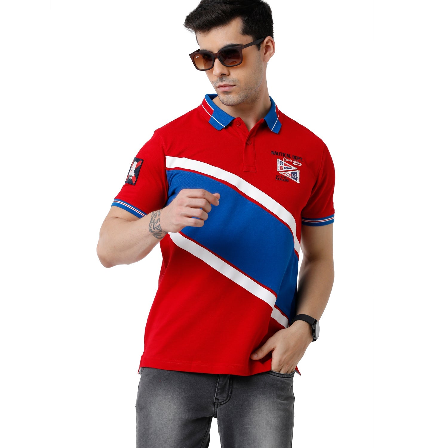 Classic Polo BroMens Color Block Slim Fit Polo Neck Multicolor T-Shirt - BRP 323 B T-shirt Classic Polo Bro 