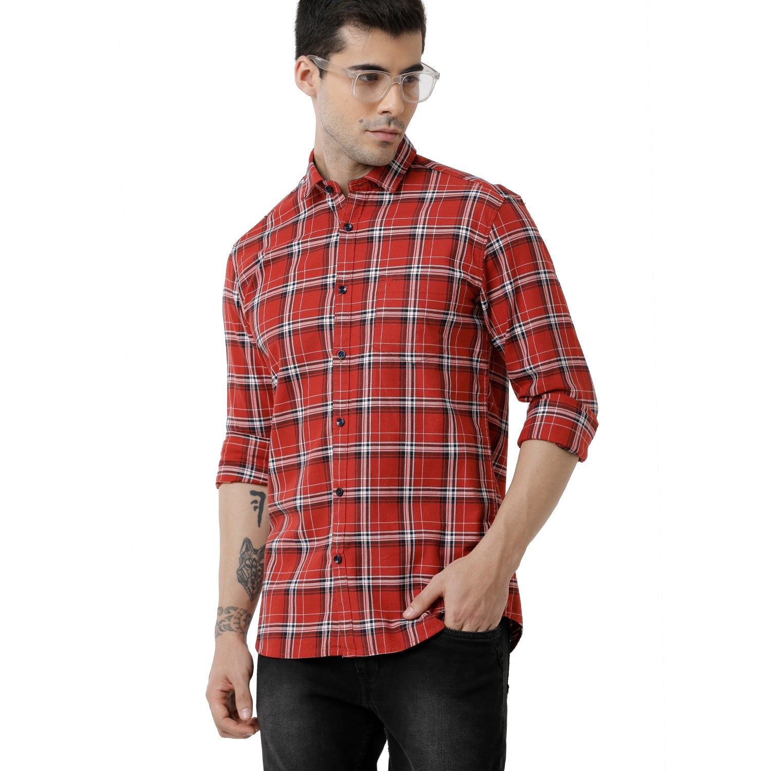 Classic Polo Mens Checked Slim Fit Full Sleeve Red Color Shirt - SN1-138 A Shirts Classic Polo 