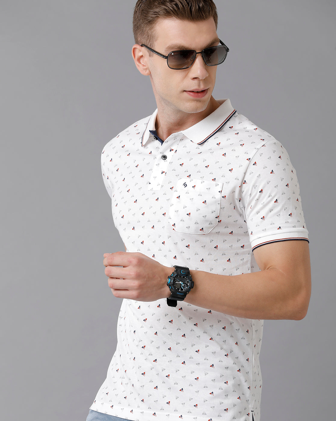 Classic Polo Men's Cotton Printed Slim Fit White T-Shirt | Bello - 174 A