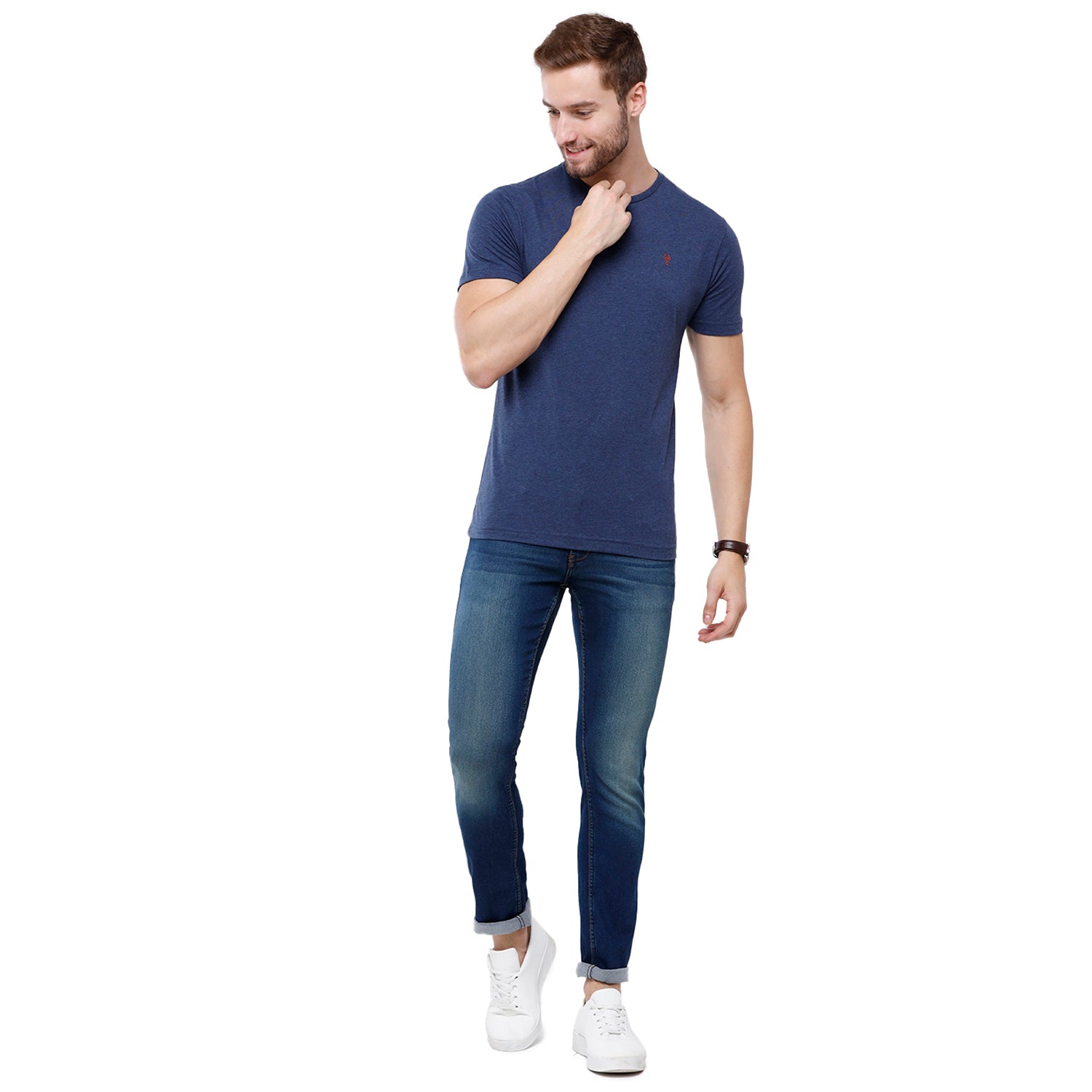 Classic Polo Men's Solid Single Jersey Blue Half Sleeve Slim Fit T-Shirt - Kore-11 T-shirt Classic Polo 