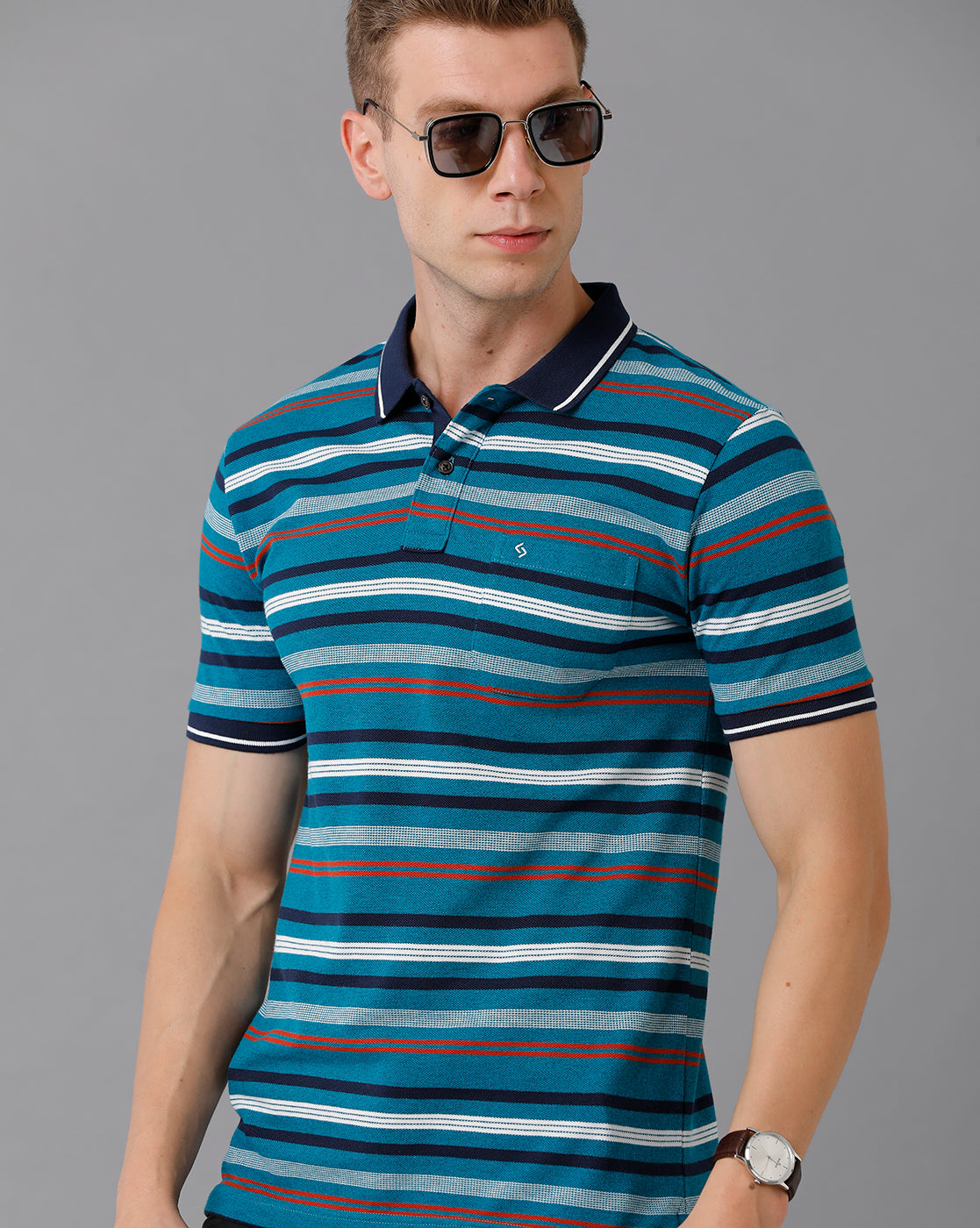 Classic Polo Men's Cotton Blend Striped Slim Fit Multicolor T-Shirt | Adore - 175 B