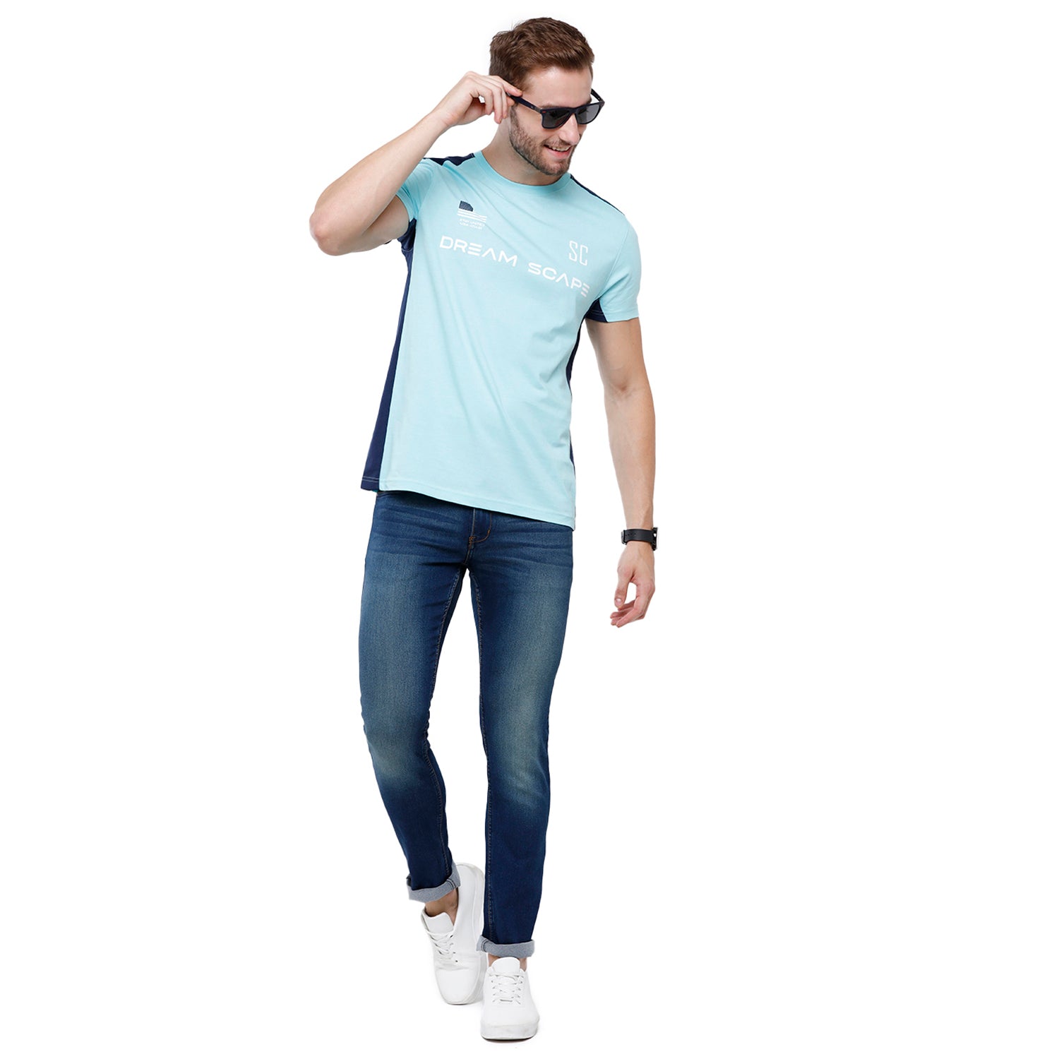 Swiss Club Mens Aqua Chest Print Slim Fit Half Sleeve Round Neck T-Shirt (CUB - 42 B SF C) T-shirt Swiss Club 