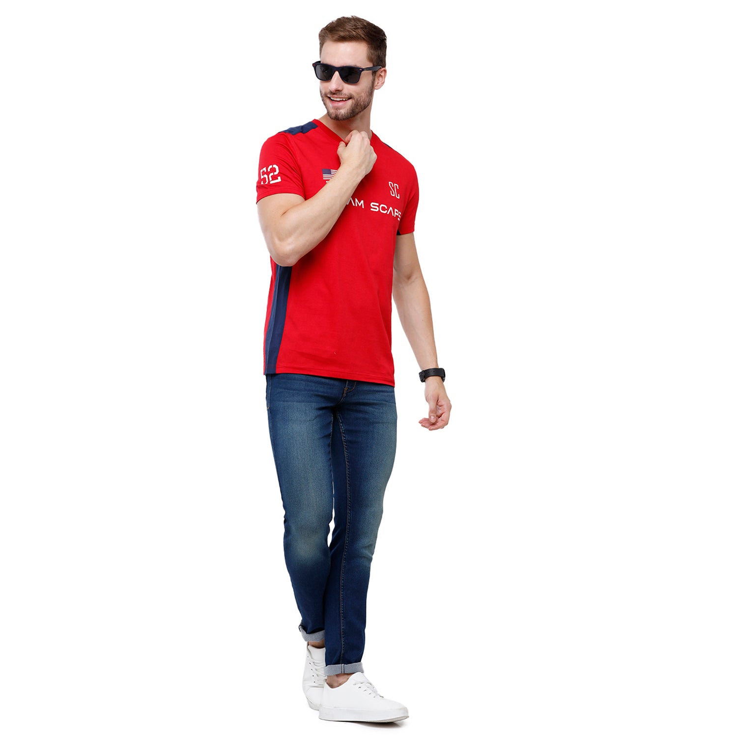 Swiss Club Mens Chest Print Red Slim Fit Sporty Half Sleeve Round Neck T-Shirt - CUB - 42 A T-shirt Swiss Club 