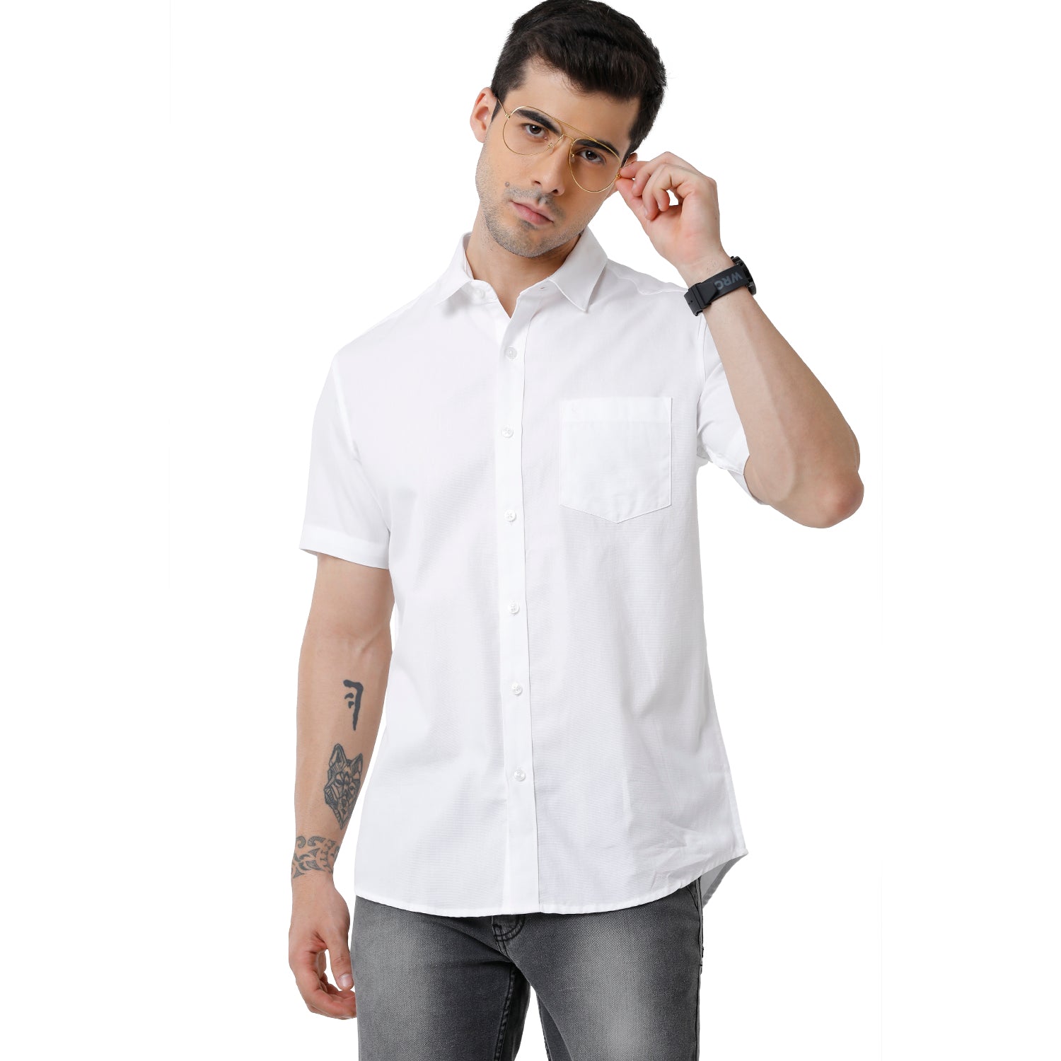 Classic Polo Mens 100% Cotton Solid Slim Fit Half Sleeve White Color Shirt - White 02 Hs Shirts Classic Polo 