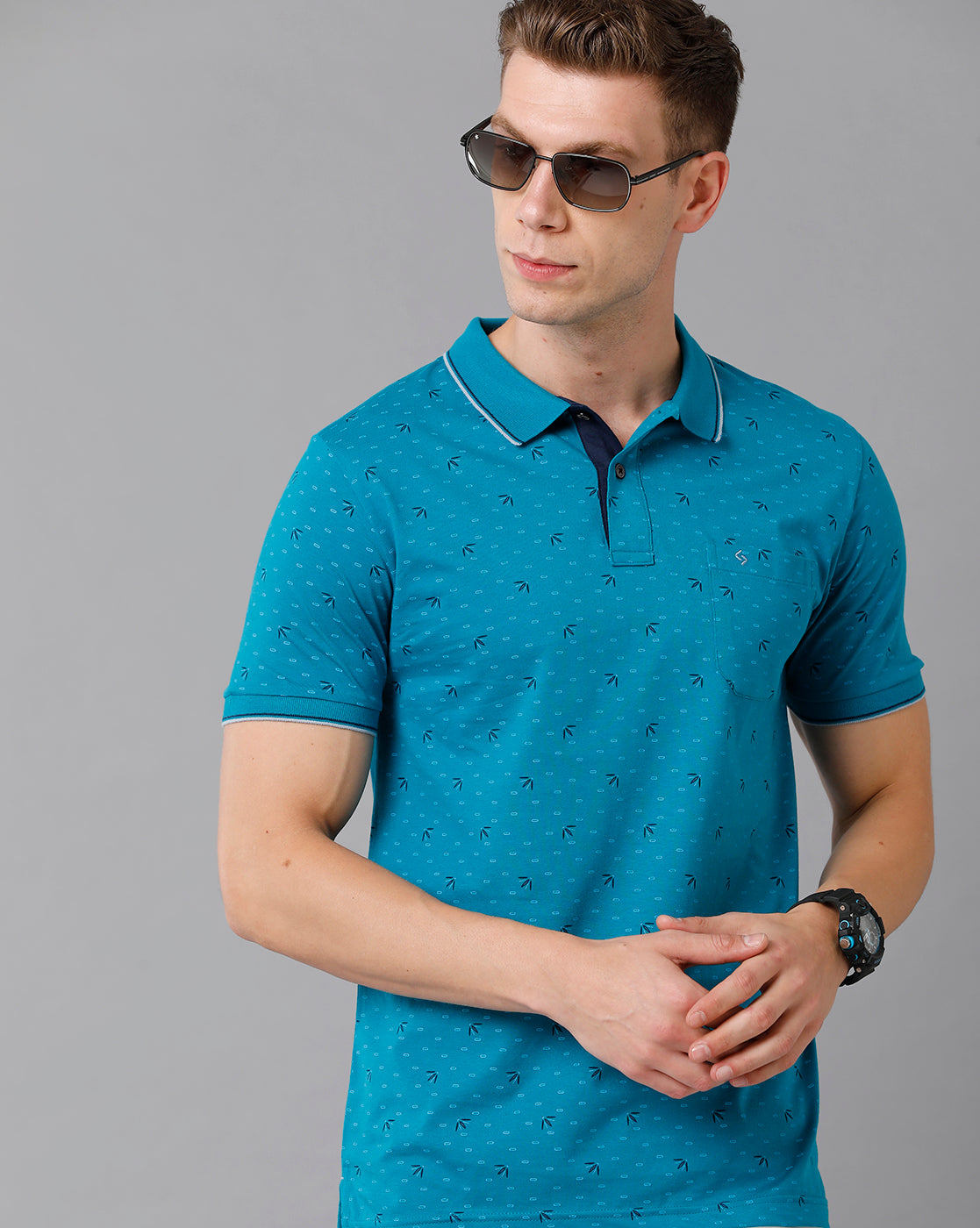 Classic Polo Men's Cotton Printed Slim Fit Blue T-Shirt | Bello - 180 B