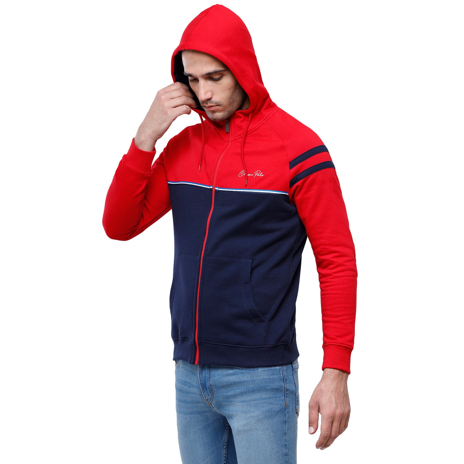 Classic Polo Men's Color Block Full Sleeve Red & Navy Hood Sweat Shirt - CPSS-330B Sweat Shirts Classic Polo 