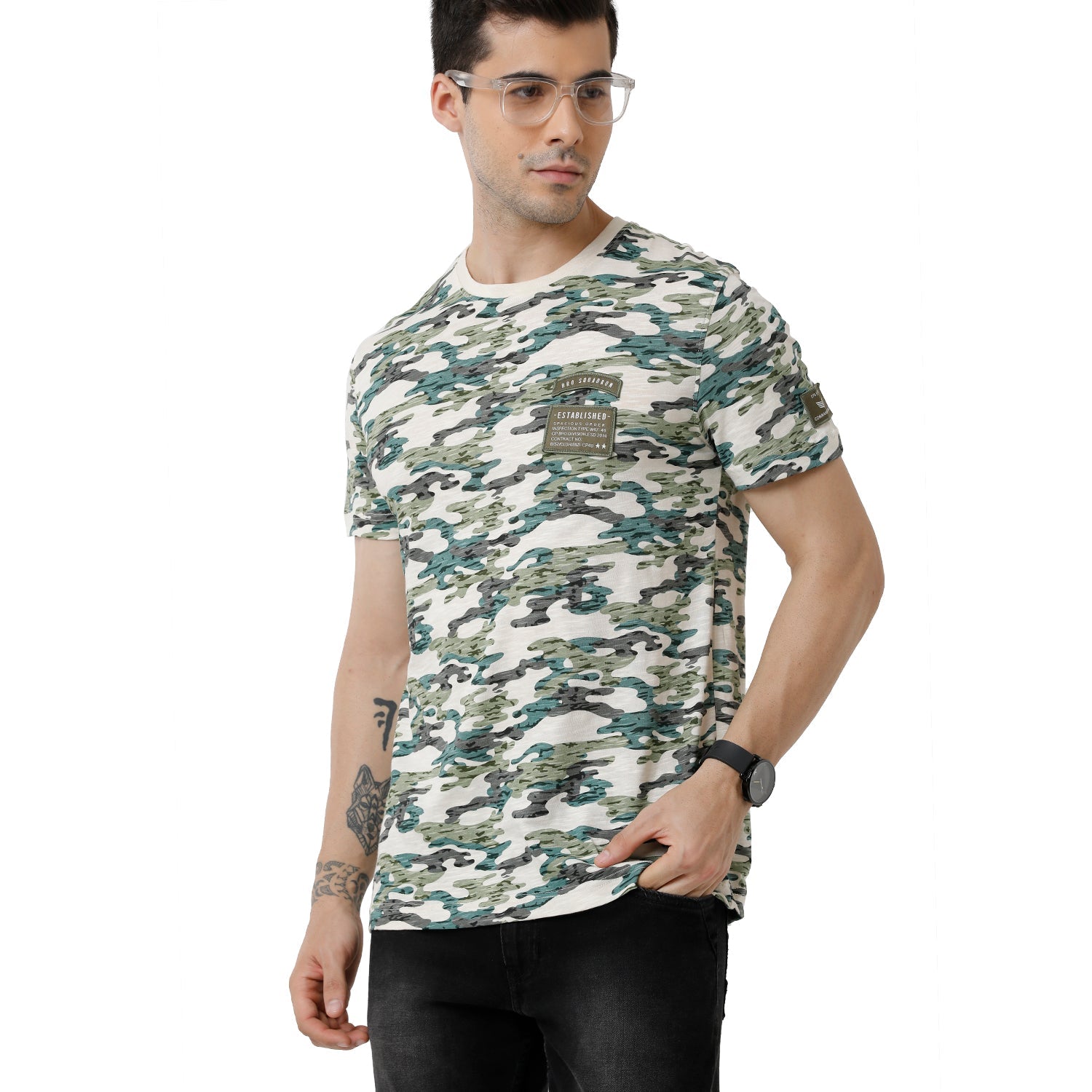 Classic Polo BroMens Printed Slim Fit Half Sleeve Crew Neck Multicolor T-Shirt - BRCN - 466 A T-shirt Classic Polo Bro 
