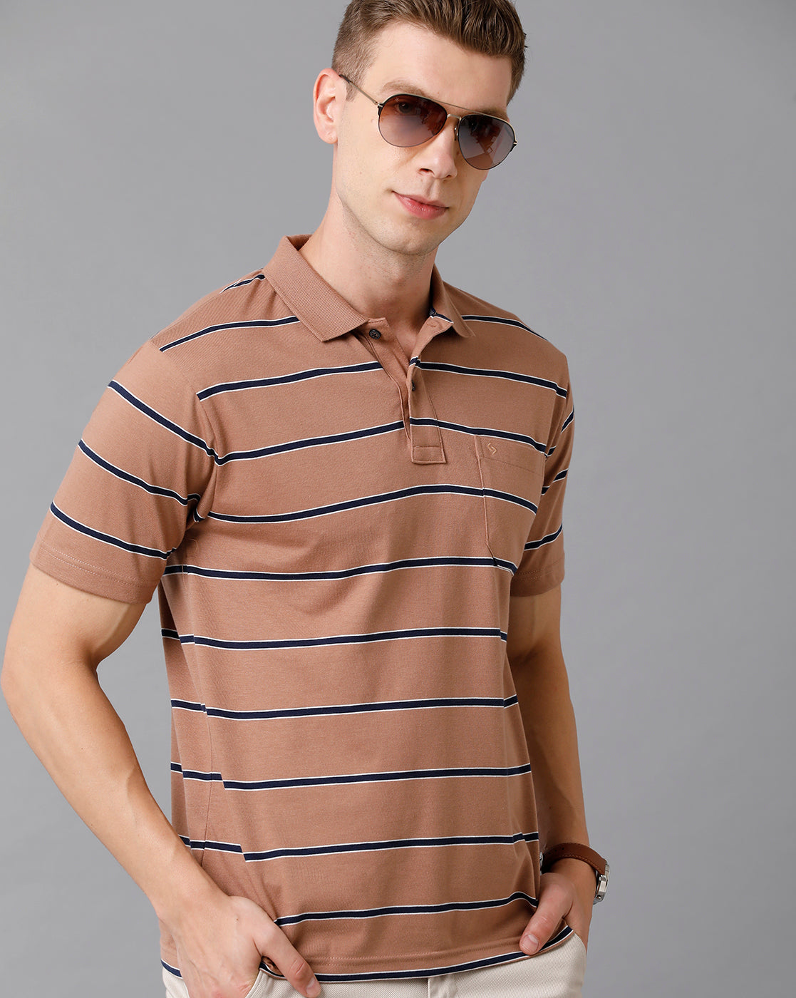 Classic Polo Men's Cotton Blend Striped Authentic Fit Coral T-Shirt | Avon - 503 B