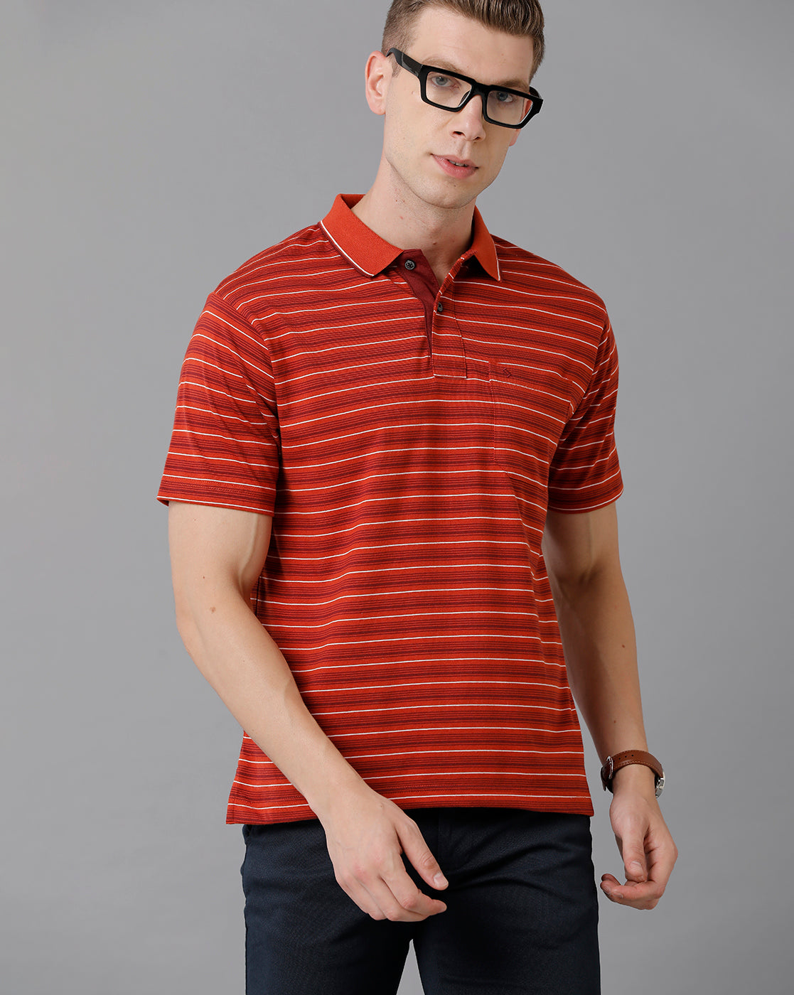 Classic Polo Men's Cotton Striped Authentic Fit Red T-Shirt | Feeders - 206 B