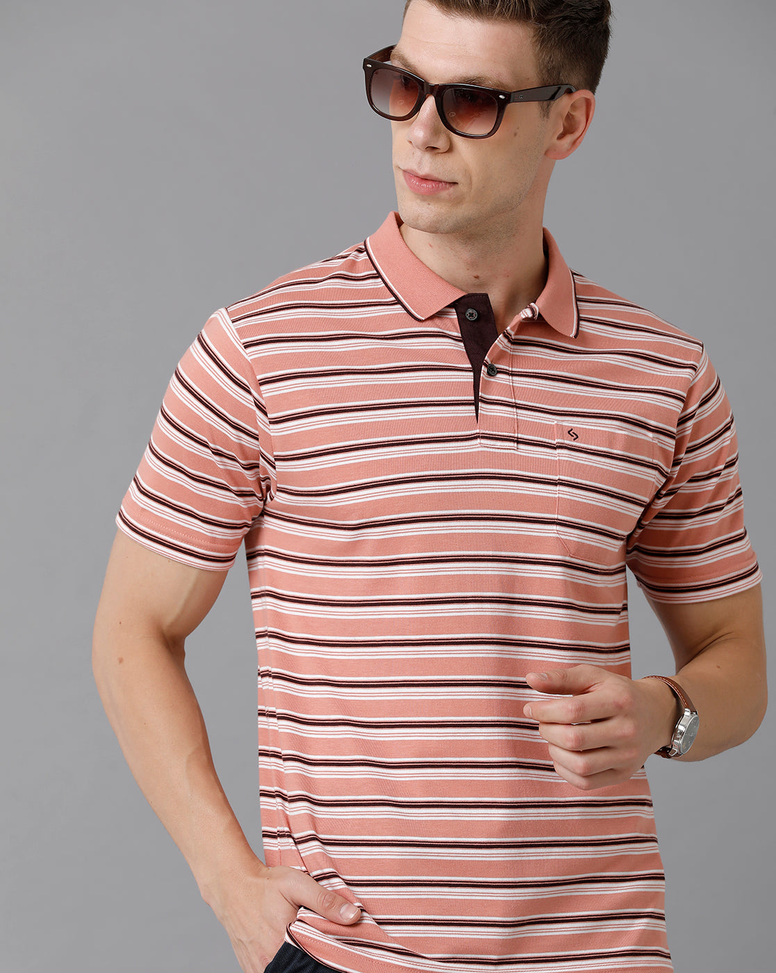 Classic Polo Men's Cotton Striped Authentic Fit Multicolor T-Shirt | Feeders - 202 B