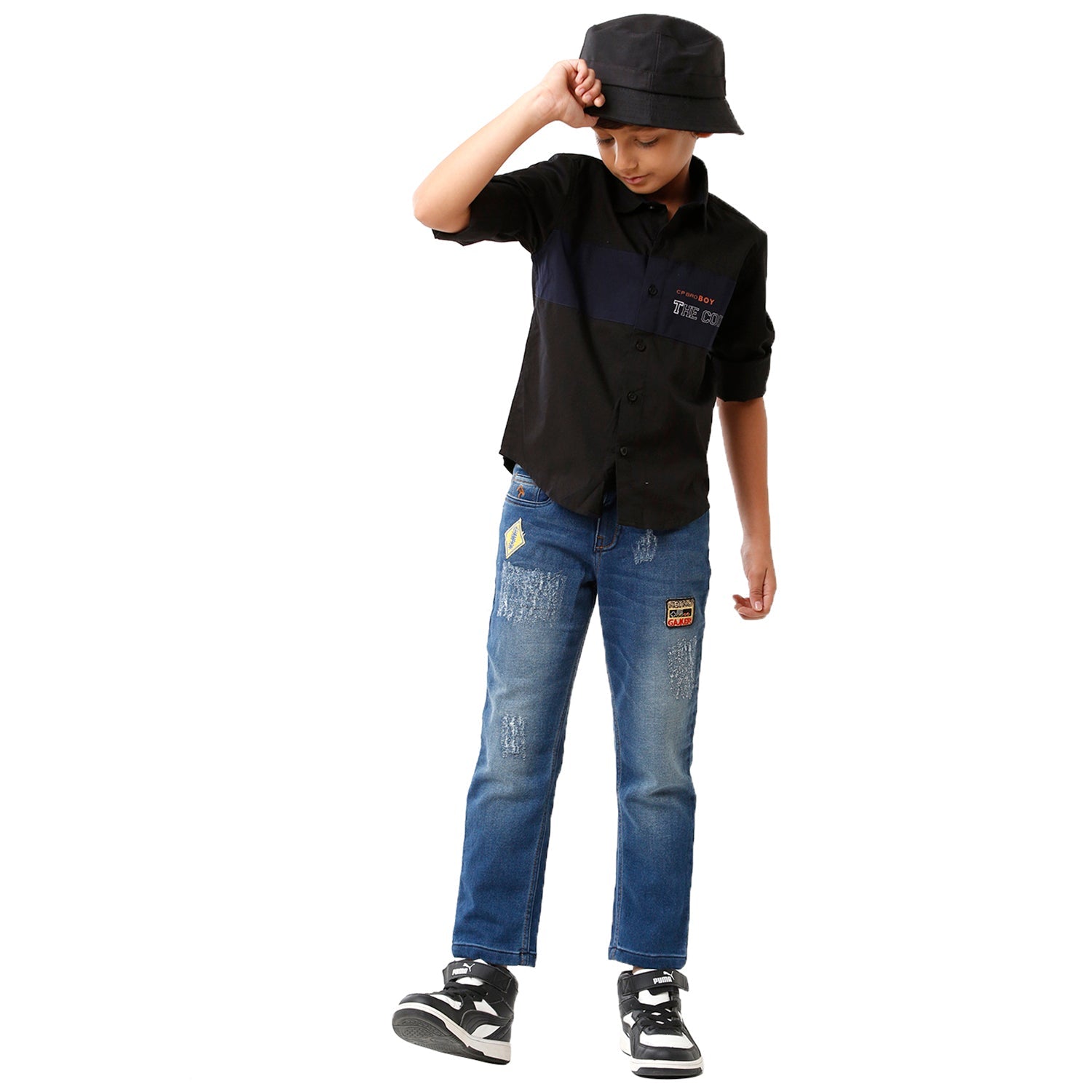 Classic Polo Bro Boys Color Block Full Sleeve Slim Fit Black Color Shirt - BBSH S2 39 K Shirts Classic Polo 