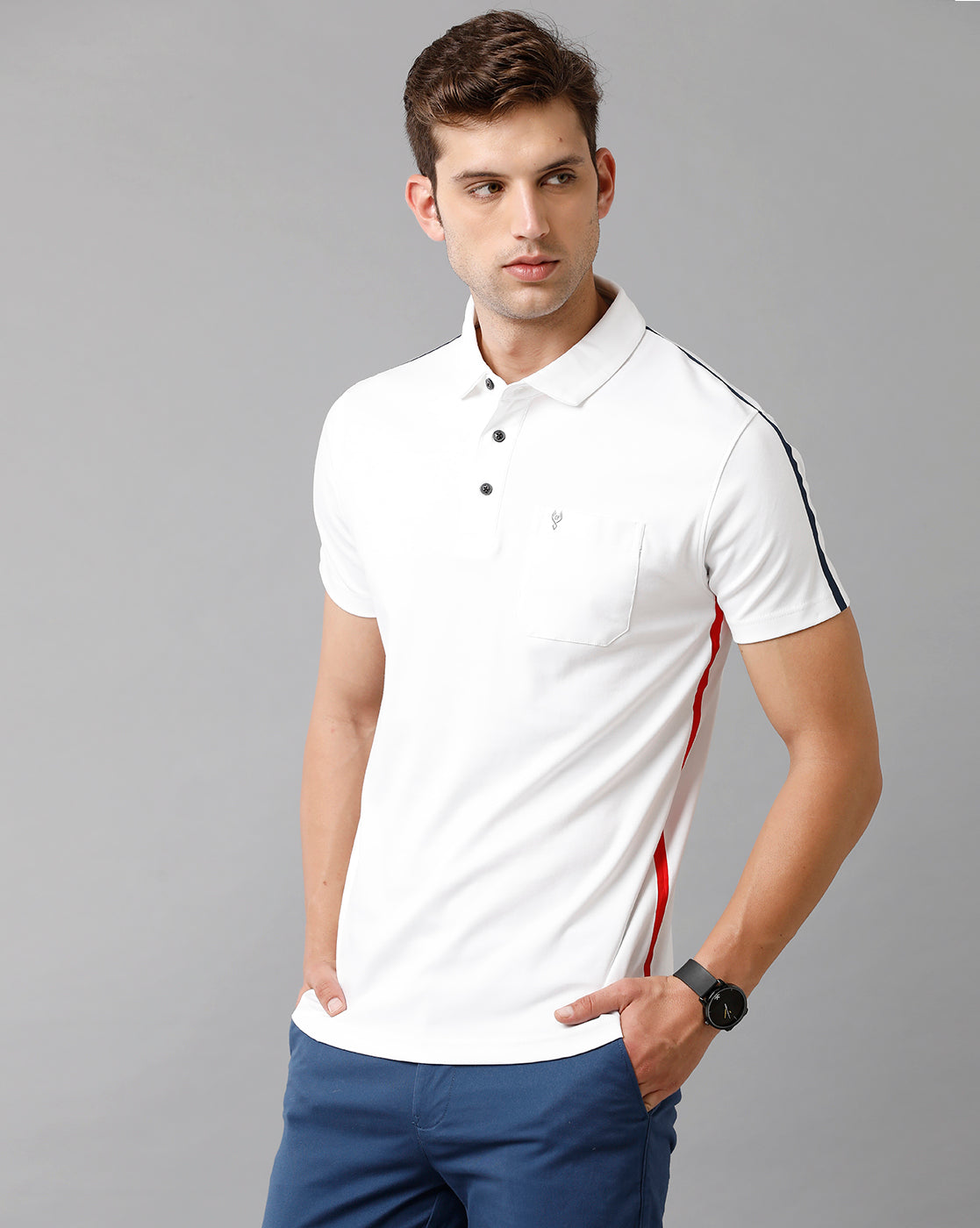 Classic Polo Mens Cotton Solid Half Sleeve Slim Fit Polo Neck White Color T-Shirt | Prm 740 A