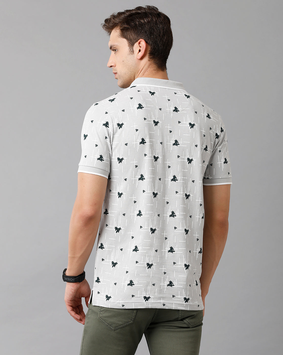 Classic Polo Mens Cotton Printed Half Sleeve Slim Fit Polo Neck Light Grey Color T-Shirt | Beau 172 A