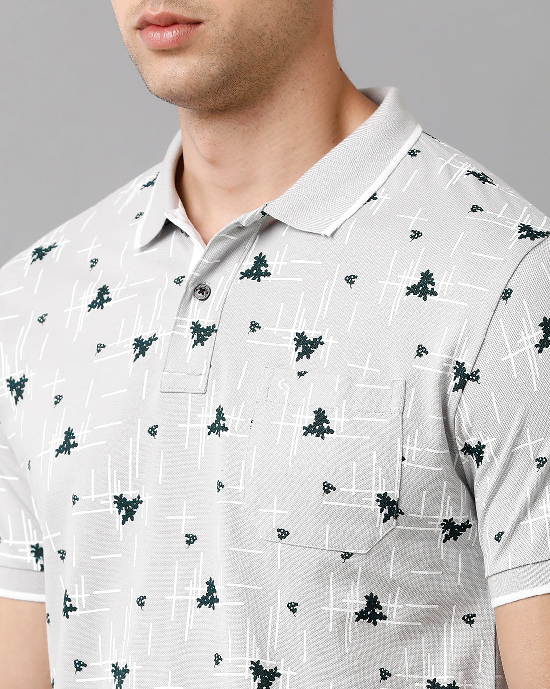 Classic Polo Mens Cotton Printed Half Sleeve Slim Fit Polo Neck Light Grey Color T-Shirt | Beau 172 A