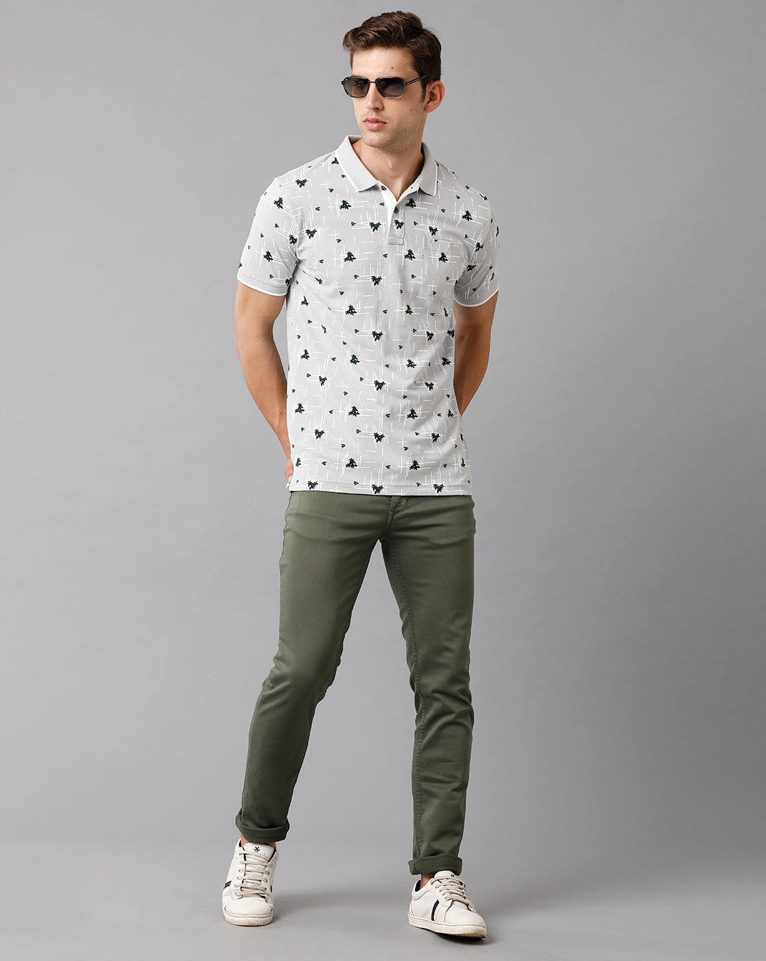 Classic Polo Mens Cotton Printed Half Sleeve Slim Fit Polo Neck Light Grey Color T-Shirt | Beau 172 A
