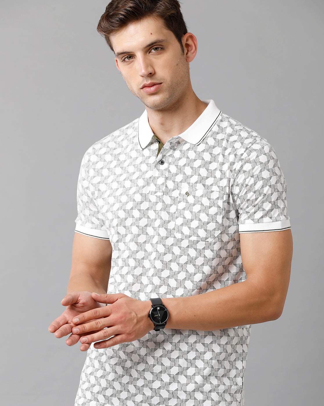 Classic Polo Mens Cotton Printed Half Sleeve Slim Fit Polo Neck White Color T-Shirt | Bello 177 A